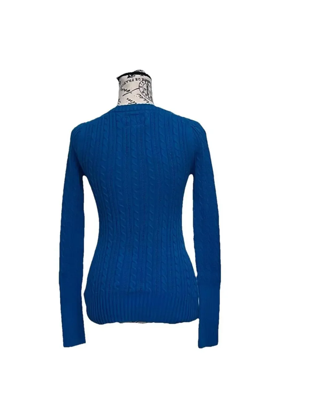 American Eagle Blue Cable Knit Sweater Women’s XS V Neck Fisherman Y2K Preppy